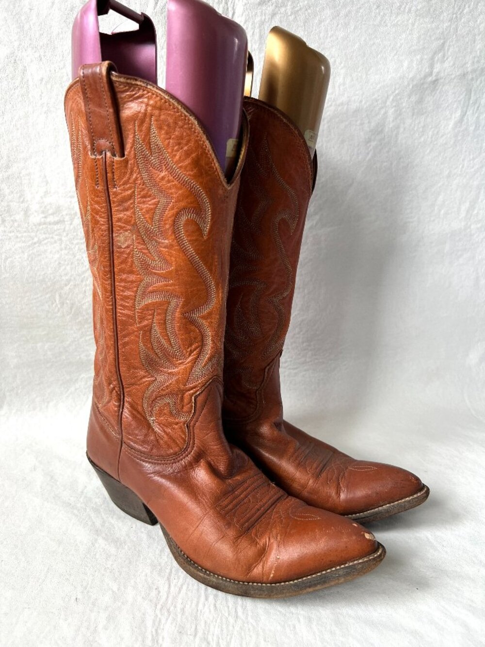 Nocona boots brown leather pointed toe womens 8 B western cowgirl embroidered